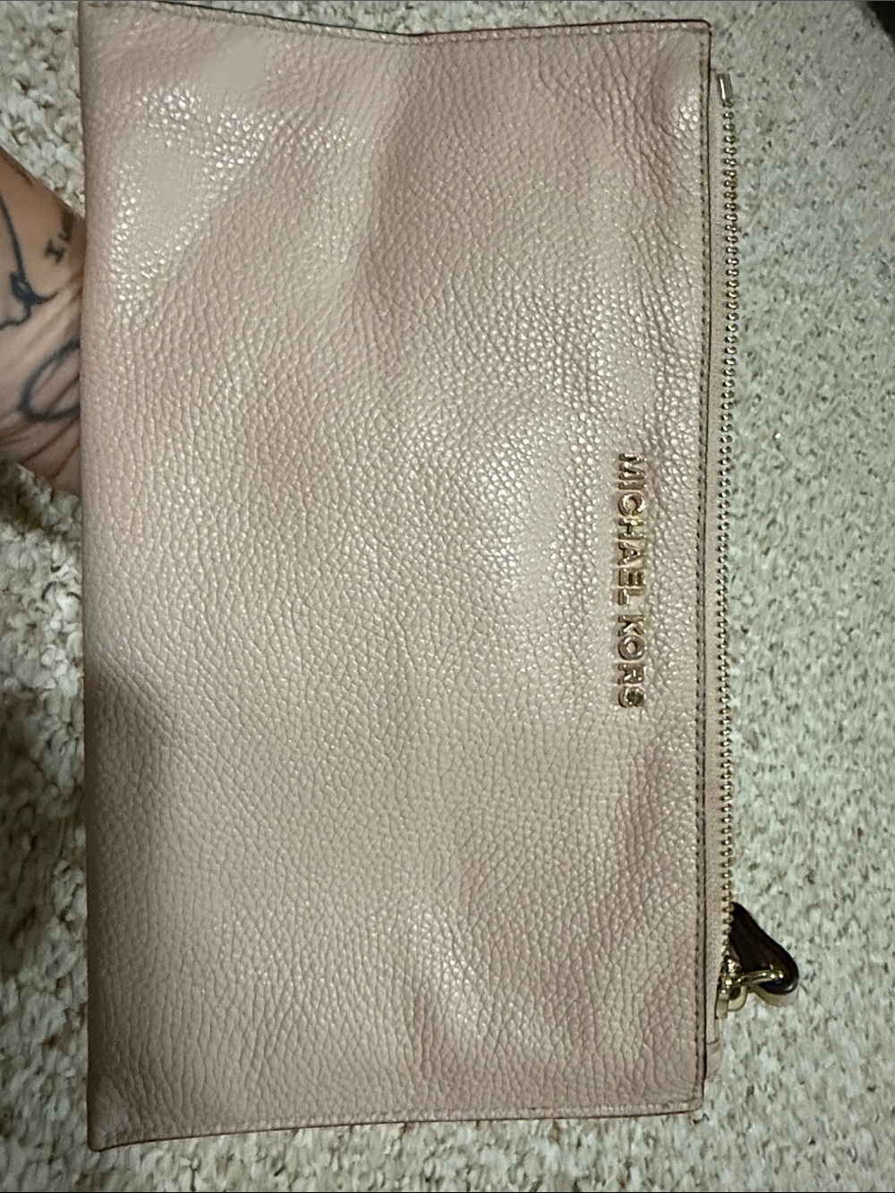 Michael Kors Pale Blush Leather Wristlet Clutch with Gold Hardware